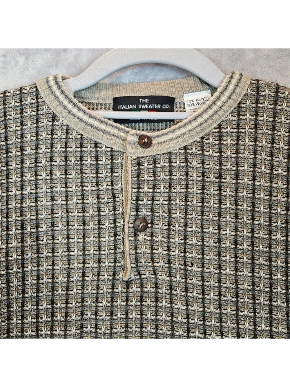 The Italian Sweater Co. Mens Large 3D Knit Geometric Grandpa wool blend Crewneck